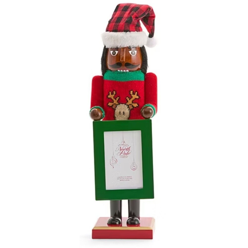 Wooden Christmas Nutcracker, 14", AFRICAN AMERICAN MALE WITH PHOTO FRAME 139,NP